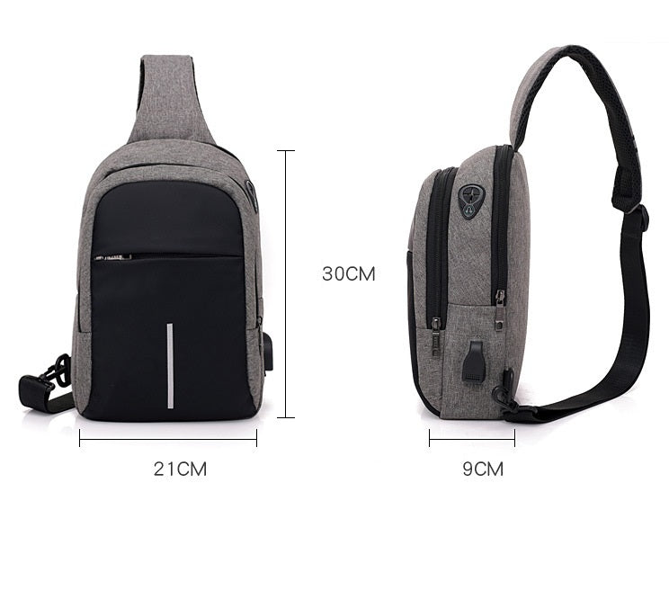 Leisure Travel Waterproof Men's USB Charging Slanted Chest Bag