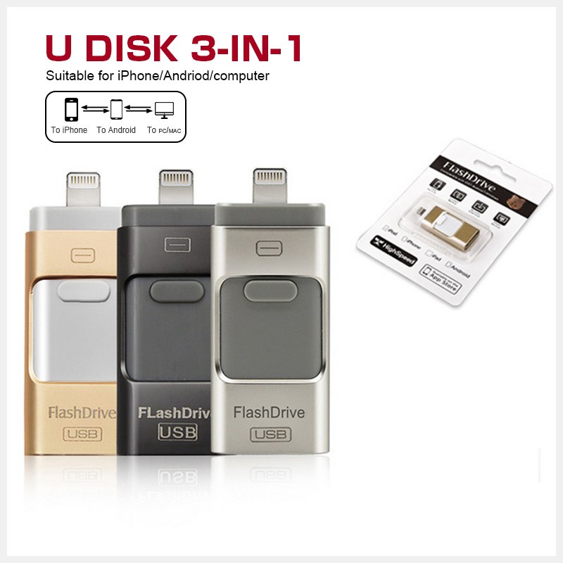 Disg Fflach USB Tri Mewn Un OTG Ar Gyfer Cyfrifiadur A Ffôn Symudol