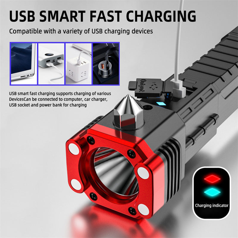 Car Safety Hammer Multifunctional Charging Power Work Light Emergency Fire Self-rescue Breaking Window Self-defense Flashlight