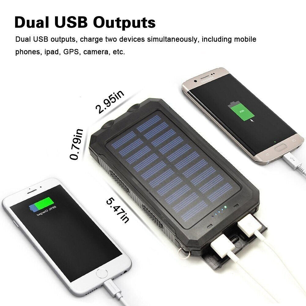 Banc pŵer solar newydd dal dŵr 2 USB LED gwefrydd batri ar gyfer ffôn symudol