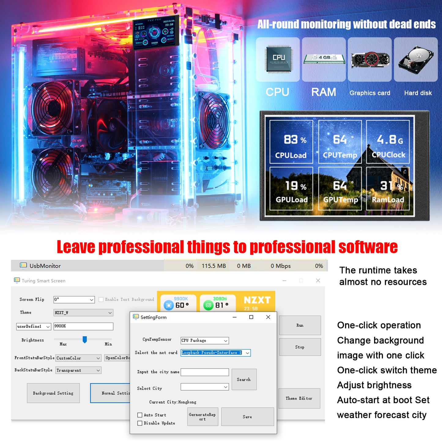 3.5-inch Computer Small Secondary Screen IPS Full View USB Chassis Monitor Date Display